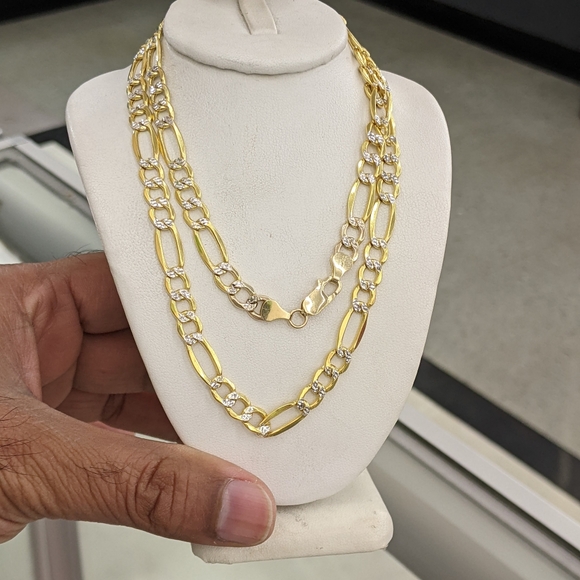 10kt Real Gold Figaro Diamond Cut Chain 6.8 mm 24 inch